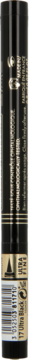 Czarny eyeliner Bourjois Liner Feutre Slim, widok z boku, z pionowymi, niewyraźnymi złotymi napisami.