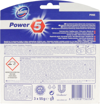 DOMESTOS Power 5 ,kostka toaletowa, Pine,tył