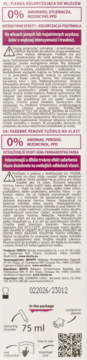 Tył opakowania różowej pianki Venita Trendy Color. Widoczne informacje: 0% amoniaku, półtrwała koloryzacja, 75 ml.