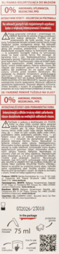 Tył opakowania pianki do włosów Venita Trendy Color 75 ml, widoczne 0% amoniaku, instrukcje i QR kod.