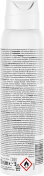 Tył białego, metalowego sprayu antyperspirantu Fa Fresh&Dry Peony Sorbet z tekstem, składem i symbolem palności.