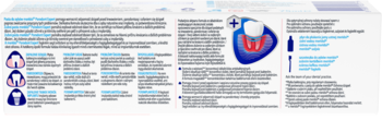 Tył białego opakowania pasty Meridol Parodont Expert, z ilustracjami zębów i opisem działania na dziąsła.