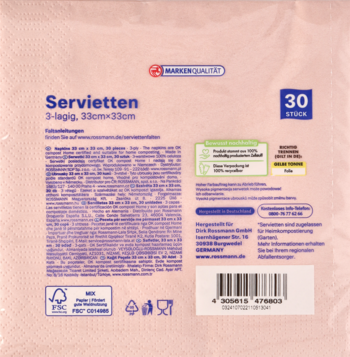 Tylna strona różowego opakowania serwetek Alouette 3-warstwowych 33x33cm, 30 szt., z kodem kreskowym.