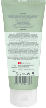 Tył tubki Derma Eco Baby Cream 100ml, widoczna lista organicznych składników i certyfikaty dla skóry wrażliwej.