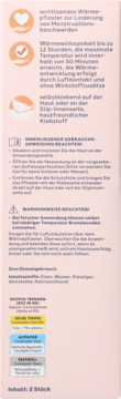 Tył różowego opakowania plastrów Facelle na bóle menstruacyjne, z niemieckimi instrukcjami i ikonami.