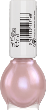 Lakier do paznokci Miss Sporty Precious Pearl 045, opalizujący różowy, w butelce z białą zakrętką, widok z przodu.
