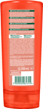 Tył pomarańczowej odżywki Garnier Fructis Goodbye Damage 200ml, widoczny kod kreskowy i napisy.