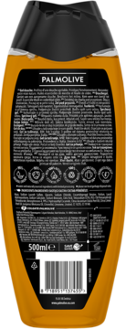 Tył pomarańczowego żelu Palmolive 3w1 Citrus Crush, z czarną etykietą, tekstem i kodem kreskowym.