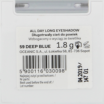 AA WINGS OF COLOR ,długotrwały cień do powiek, All Day Long Eyeshadow, 59 deep blue,tył