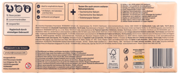 Tył jasnobrązowego opakowania chusteczek higienicznych 15x10, 4-warstwowych, delikatnych. Szwajcarski produkt.