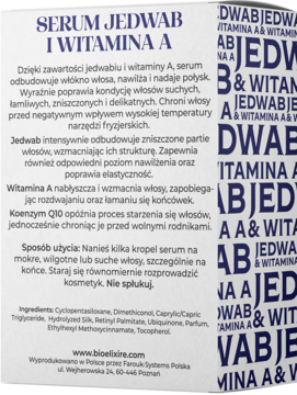BIOELIXIRE ,serum do włosów z jedwabiem i witaminą A, 3w1,tył