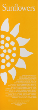 Żółte opakowanie damskiej wody toaletowej Sunflowers z białym, stylizowanym słonecznikiem i tekstem składu.