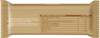 Tył opakowania BeRAW! Energy baton daktylowy z orzeszkami, bez cukru i oleju palmowego, brązowe, tabela odżywcza.