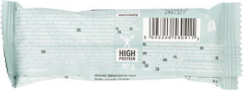 Tył opakowania batonu proteinowego 40g, jasny zielony kolor, widoczny kod kreskowy i napis HIGH PROTEIN.