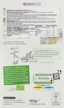 Tył opakowania enerBiO Bio Pieczywo chrupkie ryż i gryka 160g, biało-zielone, z rysunkami zbóż.