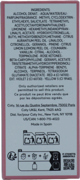 Tył opakowania damskiej wody perfumowanej Hugo Boss Ma Vie z listą składników, danymi producenta i symbolami recyklingu.