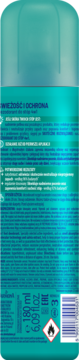 Tył turkusowego sprayu Nivelazione, dezodorant do stóp 4w1, 180ml, redukujący potliwość, z polskim opisem.