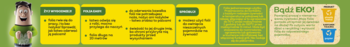Informacyjny plakat Jan Niezbędny Easy Folia Spożywcza: zielone tło, żółte pola tekstowe, postać i ikony recyklingu.
