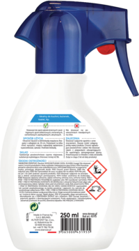 Tylna etykieta białego sprayu 250ml do czyszczenia spoin z niebieską dyszą. Widoczne ostrzeżenia i napisy.