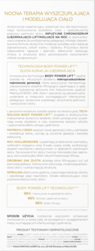 Ulotka: nocne serum do ciała ujędrniająco-liftingujące Body Power Lift. Opis składu i działania na białym tle.