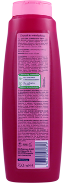 Tył ciemnoróżowej butelki płynu do kąpieli Isana Zen Journey 750 ml z listą składników i różową nakrętką.