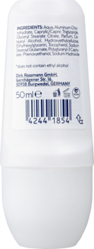 Tył białego antyperspirantu w kulce Fresh Plus 50ml, z widoczną listą składników i informacją „0% alkoholu etylowego”.