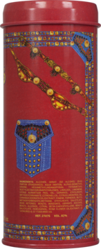 Versace Red Jeans woda toaletowa, tył czerwonego opakowania z denimowymi detalami, złotymi ćwiekami i składem.