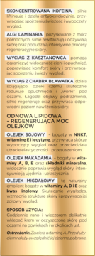 Szczegółowy opis składników: kofeina, algi, olejki, kasztanowiec, chaber oraz sposób użycia kremu.