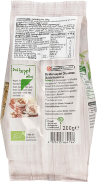Enerbio: tył opakowania ekologicznej posypki superfood z goji, chia i konopi, widoczne dane odżywcze.