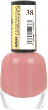 Lakier do paznokci Ados Premium Line w kolorze pudrowego różu, numer 38, butelka 12ml, widok z przodu.