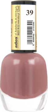 Ados Premium Line lakier do paznokci nr 39, pudrowy róż, w szklanej butelce, widok z przodu.