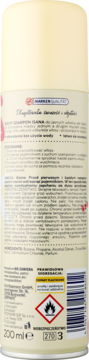 Tył kremowego suchego szamponu Isana 200ml do włosów jasnych, z listą składników i symbolem łatwopalności.