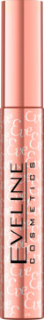 Eveline Cosmetics maskara w metalicznej, różowo-złotej tubce z pionowym napisem Eveline i wzorem, widok z przodu.