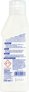 Tylna strona białej butelki domol Mydło galasowe 250 ml, odplamiacz, z etykietą, kodem kreskowym i ostrzeżeniami.