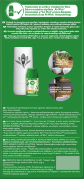 Air Wick Freshmatic: biały dozownik z zielonym wkładem cytrusowym, widok z przodu na zielonym tle.