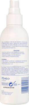 Tył białej butelki Ziajka nawilżające mleczko po opalaniu dla dzieci 170ml z widoczną etykietą składników.