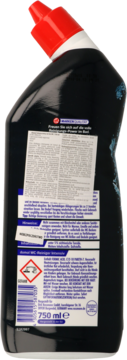 Czarny żel Domol WC Intensiv Gel 750ml, tył opakowania z etykietą, kodem kreskowym i ostrzeżeniami.