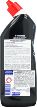Domol intensywny żel do WC 750 ml, czarna butelka z czerwoną nakrętką, widok z tyłu z etykietą i opisem usuwania kamienia.