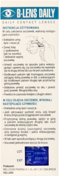 Ulotka instrukcji B-Lens Daily jednodniowych soczewek kontaktowych, widok z przodu, polski tekst.