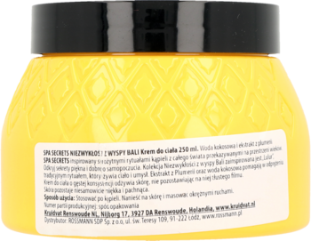 SPA SECRETS ,mus do ciała, woda kokosowa & Frangipani,tył