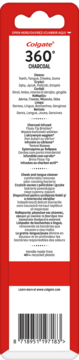 Tył czerwonego opakowania szczoteczek Colgate 360° Charcoal z detalami produktu i kodem kreskowym.
