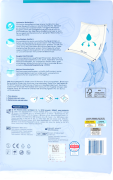 Tył jasnoniebieskiego opakowania wysokochłonnych podkładów higienicznych do łóżka z neutralizatorem zapachu.