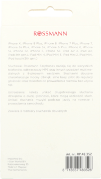 ROSSMANN ,słuchawki do urządzeń multimedialnych z  8-pinowym wejściem,tył