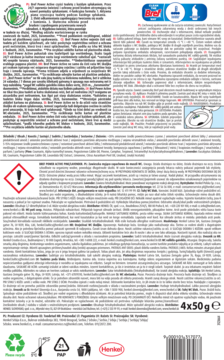 Tył kartonu Bref Power Aktiv 4x50g, z opisem formuły +50% przeciw kamieniowi i symbolami.
