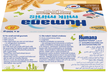 Tylny widok pudełka Humana Milk Minis deserek mleczny kaszka z herbatnikiem, z informacjami i grafiką.