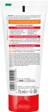 AA HELP 15% SHEA REPAIR COMPLEX, regenerujący krem do rąk 75 ml, biała tubka, tył opakowania ze składem.