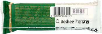 OSHEE ,baton wysokobiałkowy o smaku masła orzechowego w polewie kakaowo-mlecznej,tył