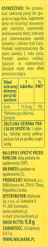 Żółta etykieta suplementu Cynk 15 mg Walmark, tył opakowania z polskim tekstem ostrzeżenia i składu.