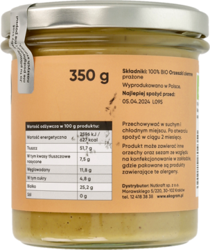 EKOGRAM BIO ,pasta z orzechów ziemnych, organiczna,tył