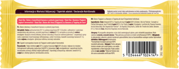 Tył żółtego opakowania batona zbożowego z bananem w polewie jogurtowej, z czytelnym składem i kodem EAN.